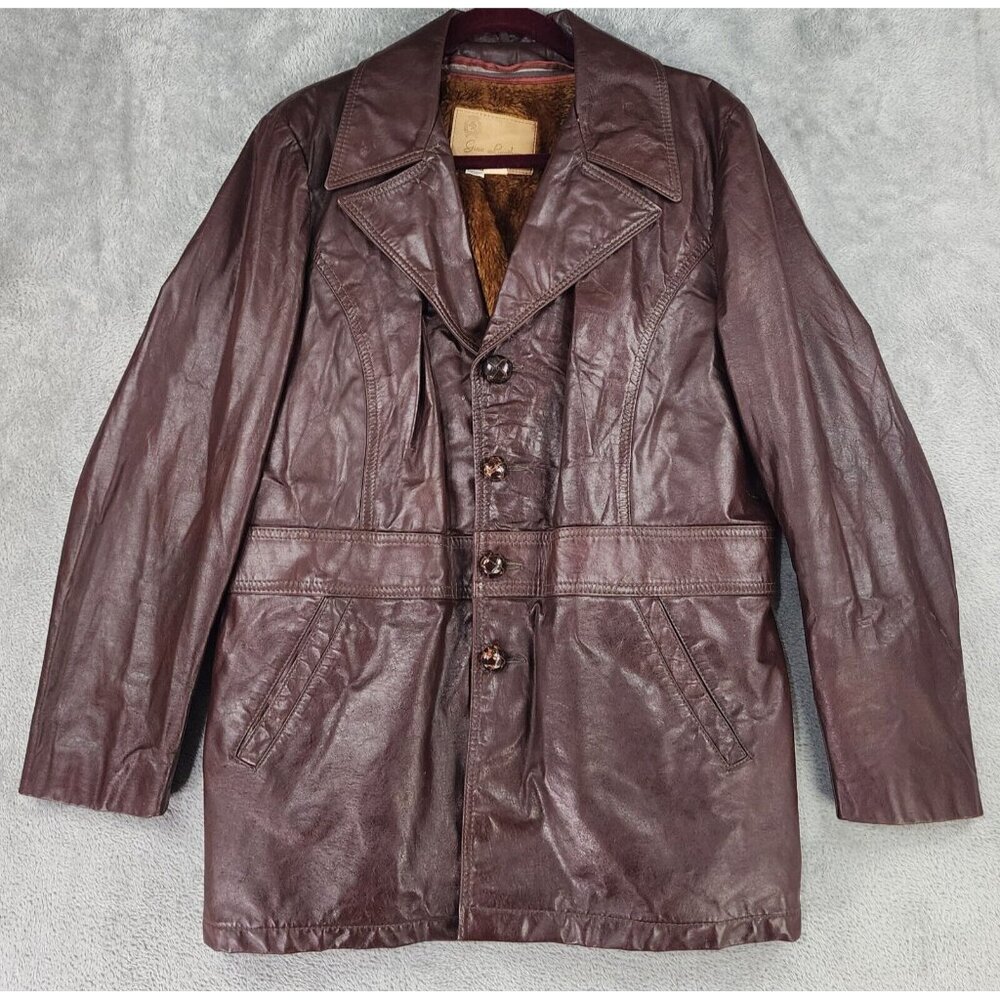 Gino Leathers Jacket Mens Size 42 Button Down Long Sleeve Vintage Coat